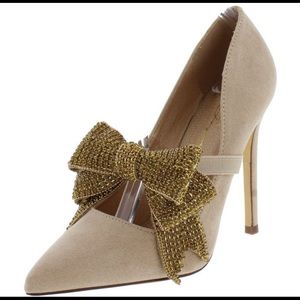 🎊HP🎉 Gold Oversize Rhinestone Bow HighHeel Pump